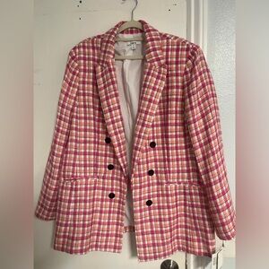 Bar III Women's Pink and White Plaid tweed Blazer